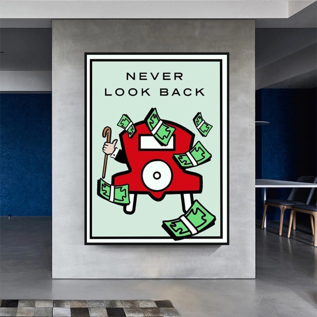 Monopoly Never Look Back Card Canvas Wall Art-ChandeliersDecor.com