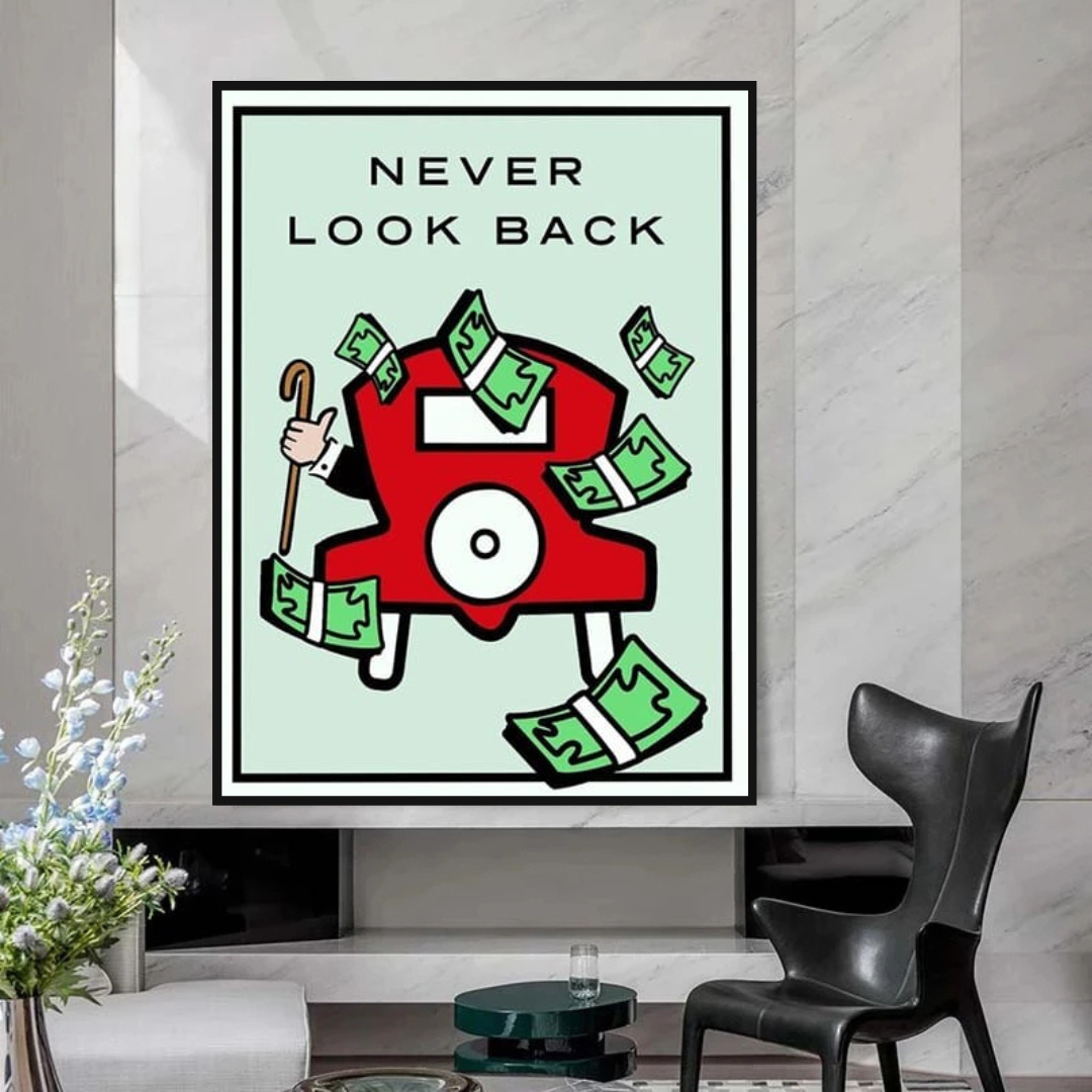 Monopoly Never Look Back Card Canvas Wall Art-ChandeliersDecor.com