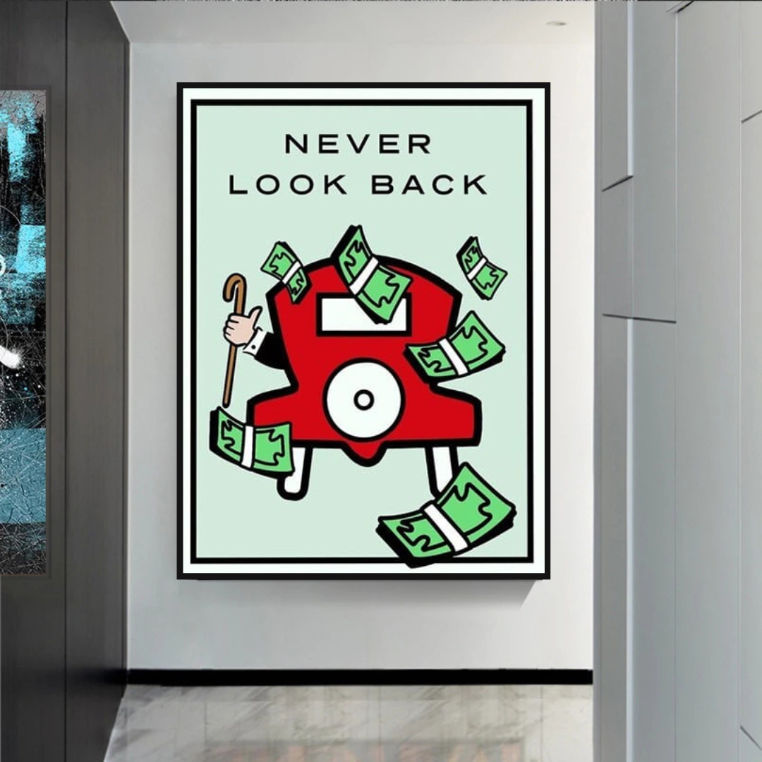 Monopoly Never Look Back Card Canvas Wall Art-ChandeliersDecor.com