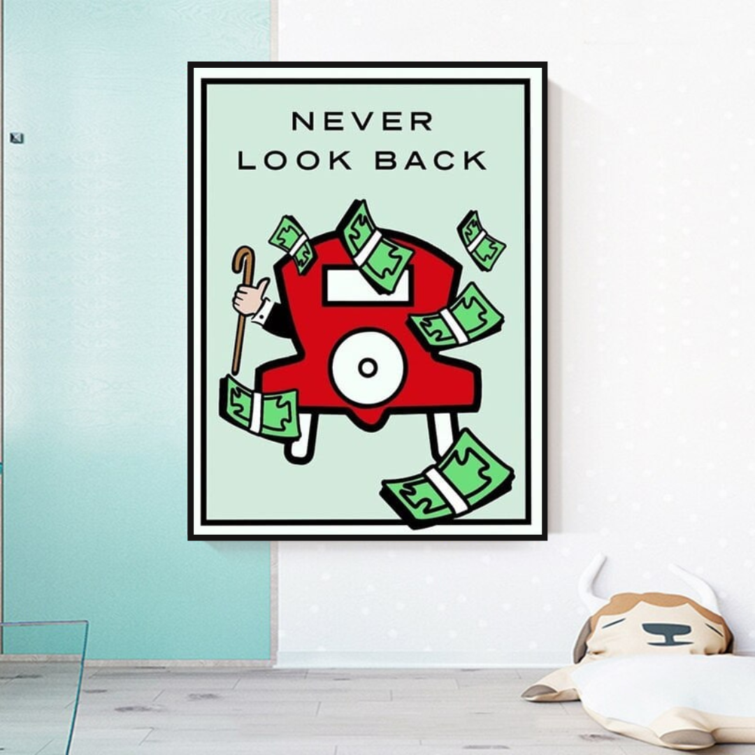 Monopoly Never Look Back Card Canvas Wall Art-ChandeliersDecor.com