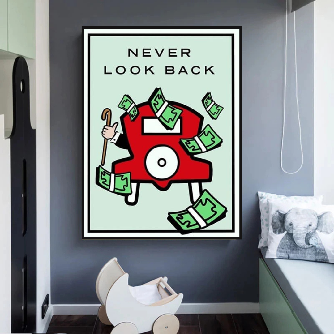 Monopoly Never Look Back Card Canvas Wall Art-ChandeliersDecor.com