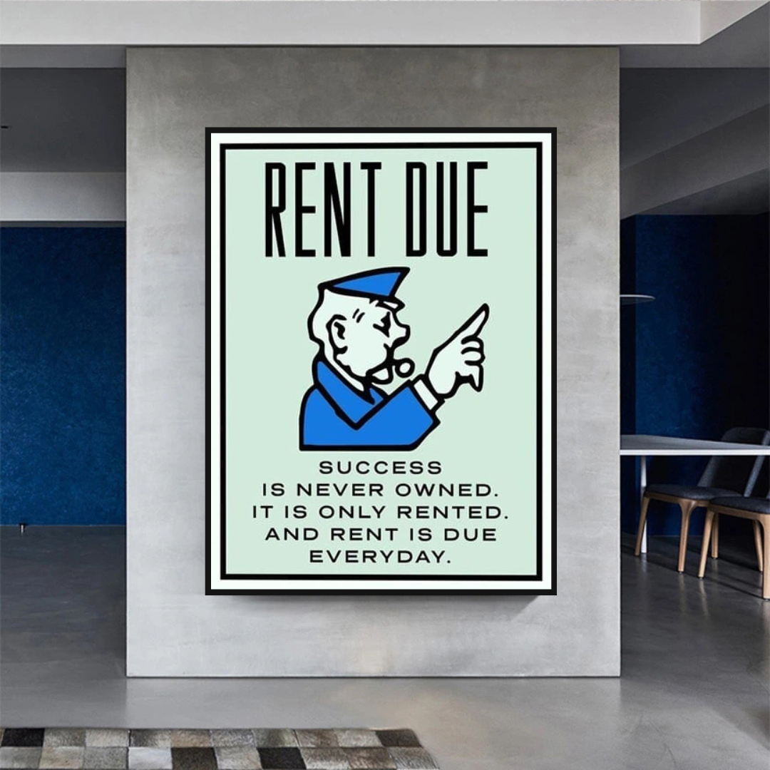 Monopoly Rent Due Card Canvas Wall Art-ChandeliersDecor.com