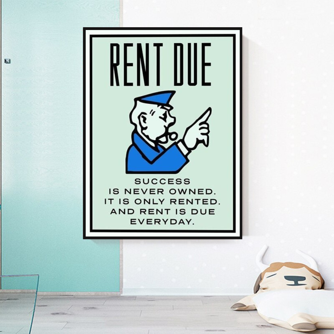 Monopoly Rent Due Card Canvas Wall Art-ChandeliersDecor.com