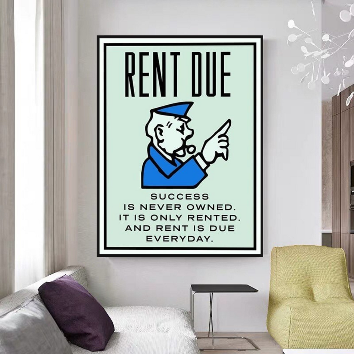 ChandeliersDecor.com-Monopoly Wall Poster-Monopoly Rent Due Card Canvas Wall Art