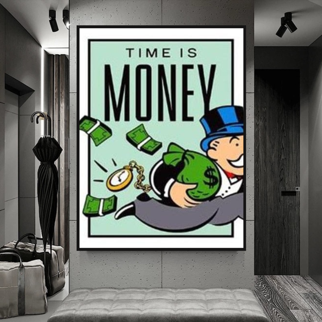 ChandeliersDecor.com-Monopoly Wall Poster-Monopoly Time Is Money Card Canvas Wall Art