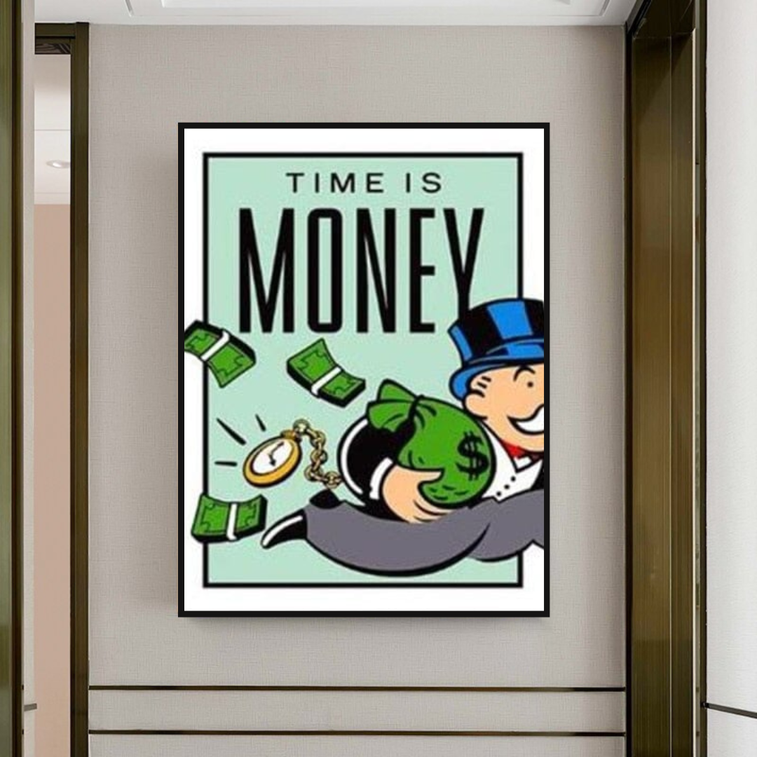 ChandeliersDecor.com-Monopoly Wall Poster-Monopoly Time Is Money Card Canvas Wall Art