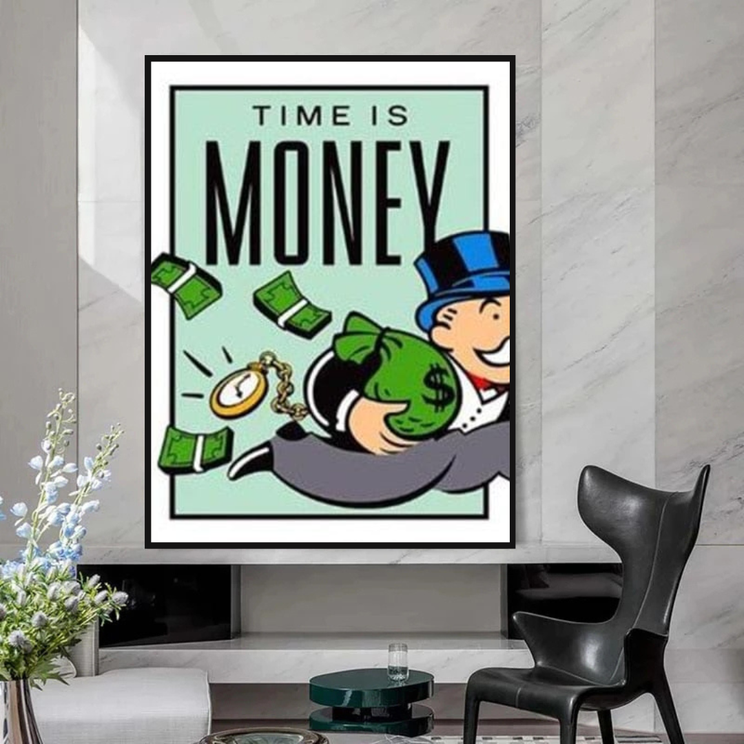 ChandeliersDecor.com-Monopoly Wall Poster-Monopoly Time Is Money Card Canvas Wall Art