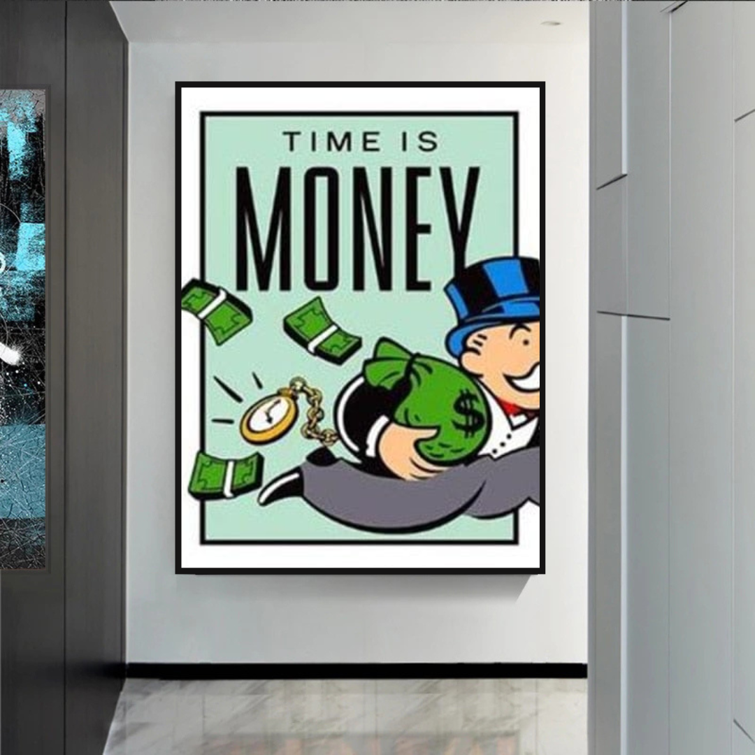 ChandeliersDecor.com-Monopoly Wall Poster-Monopoly Time Is Money Card Canvas Wall Art