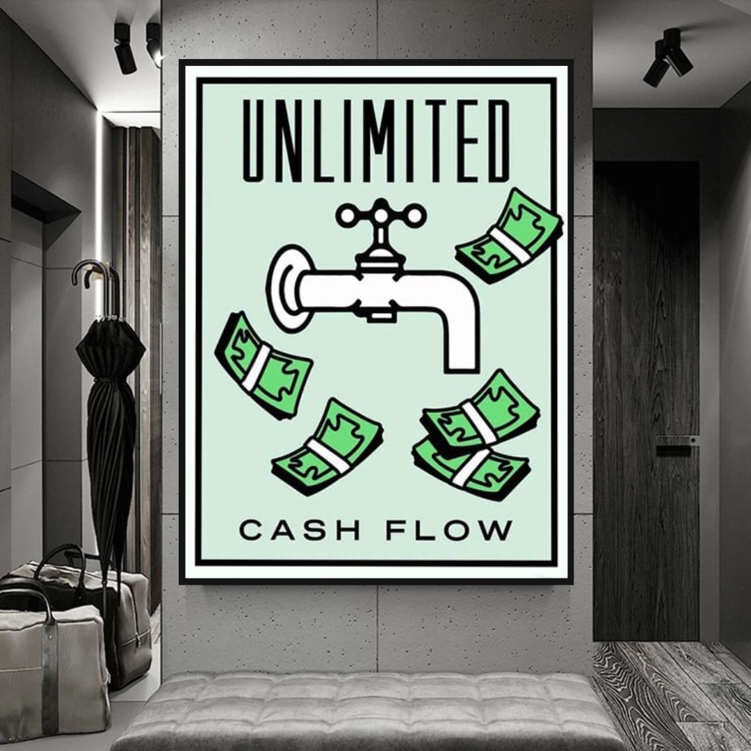 Monopoly Unlimited Cash Flow Card Canvas Wall Art-ChandeliersDecor.com