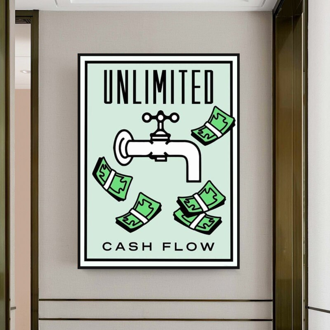 Monopoly Unlimited Cash Flow Card Canvas Wall Art-ChandeliersDecor.com