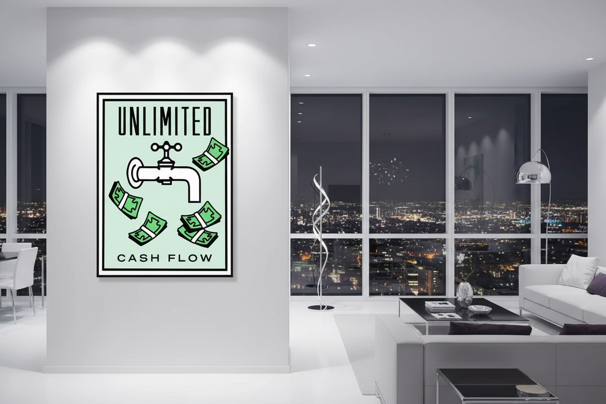 Monopoly Unlimited Cash Flow Card Canvas Wall Art-ChandeliersDecor.com