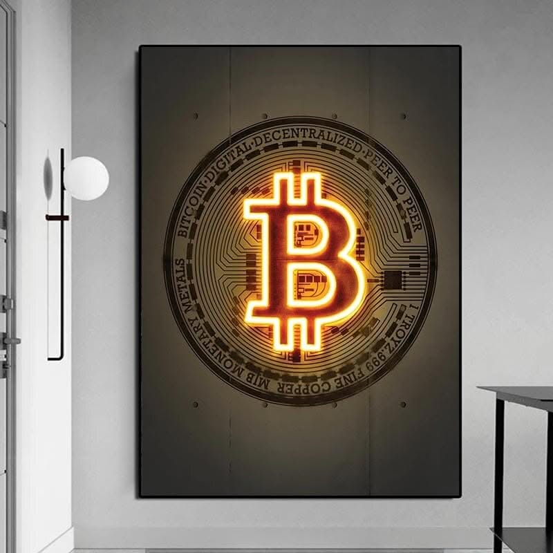 Neon Prints Gold Bitcoin Canvas Wall Art-ChandeliersDecor.com