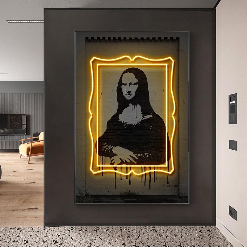 ChandeliersDecor.com-Wall Posters-Neon Wall Painting Mona Lisa Canvas Wall Art