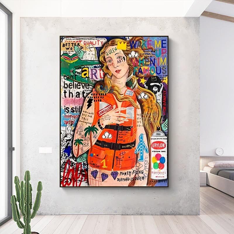 Ocean Venus Graffiti Art Canvas Wall Art-ChandeliersDecor.com