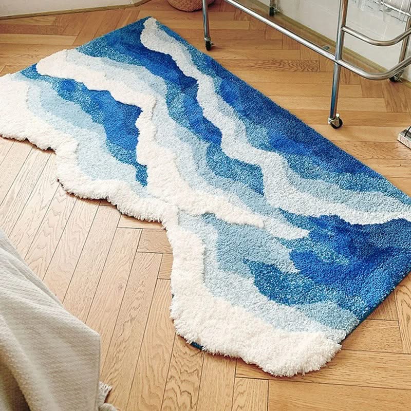 Ocean Wave Fluffy Blue Lines Rug-ChandeliersDecor.com