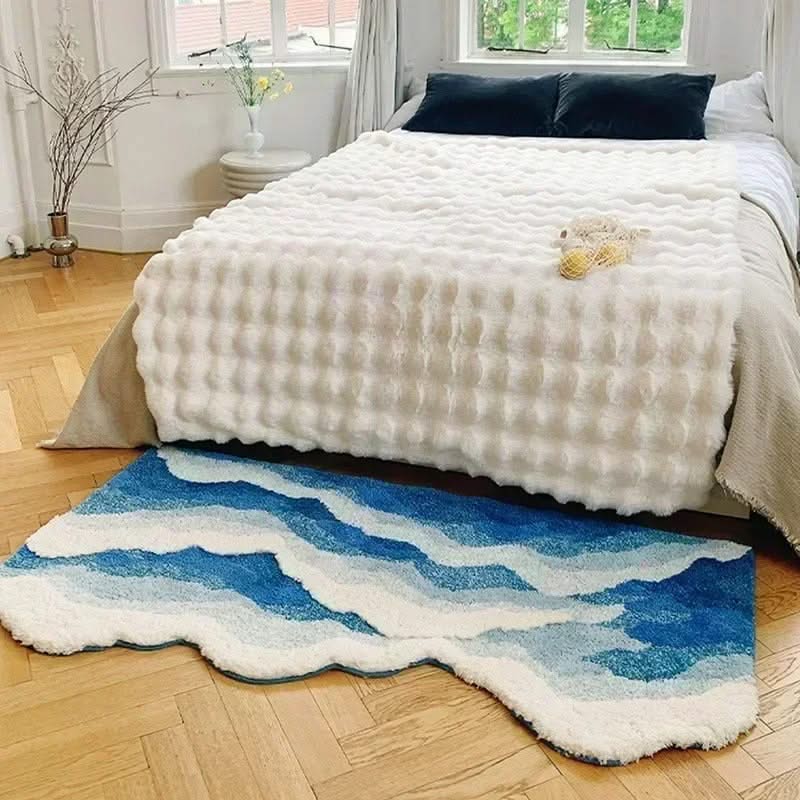 Ocean Wave Fluffy Blue Lines Rug-ChandeliersDecor.com