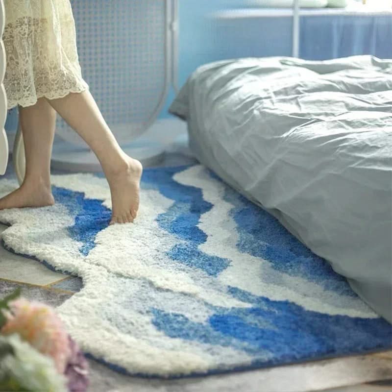 Ocean Wave Fluffy Blue Lines Rug-ChandeliersDecor.com