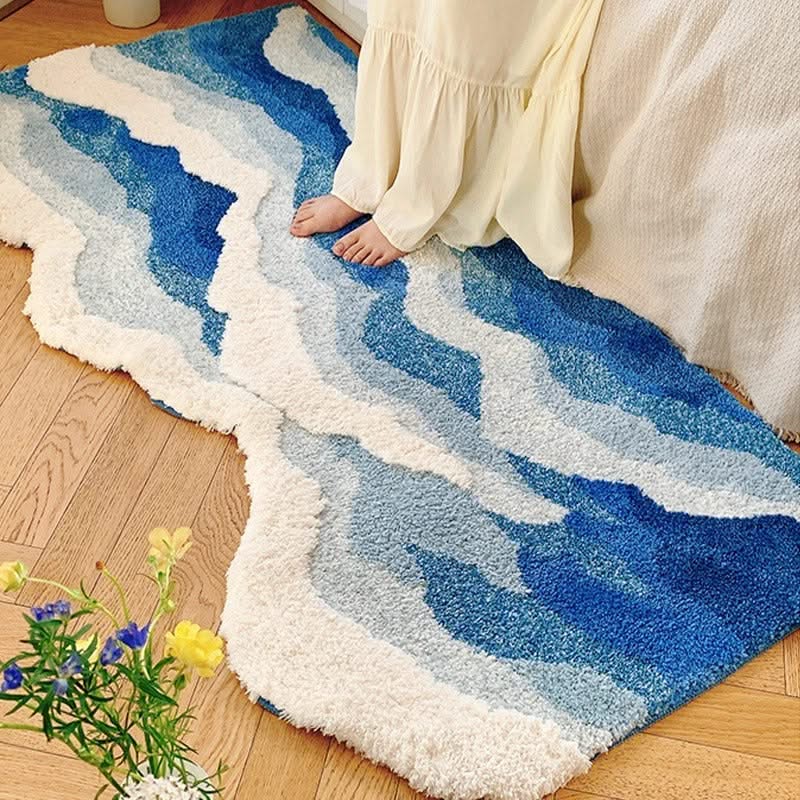 Ocean Wave Fluffy Blue Lines Rug-ChandeliersDecor.com