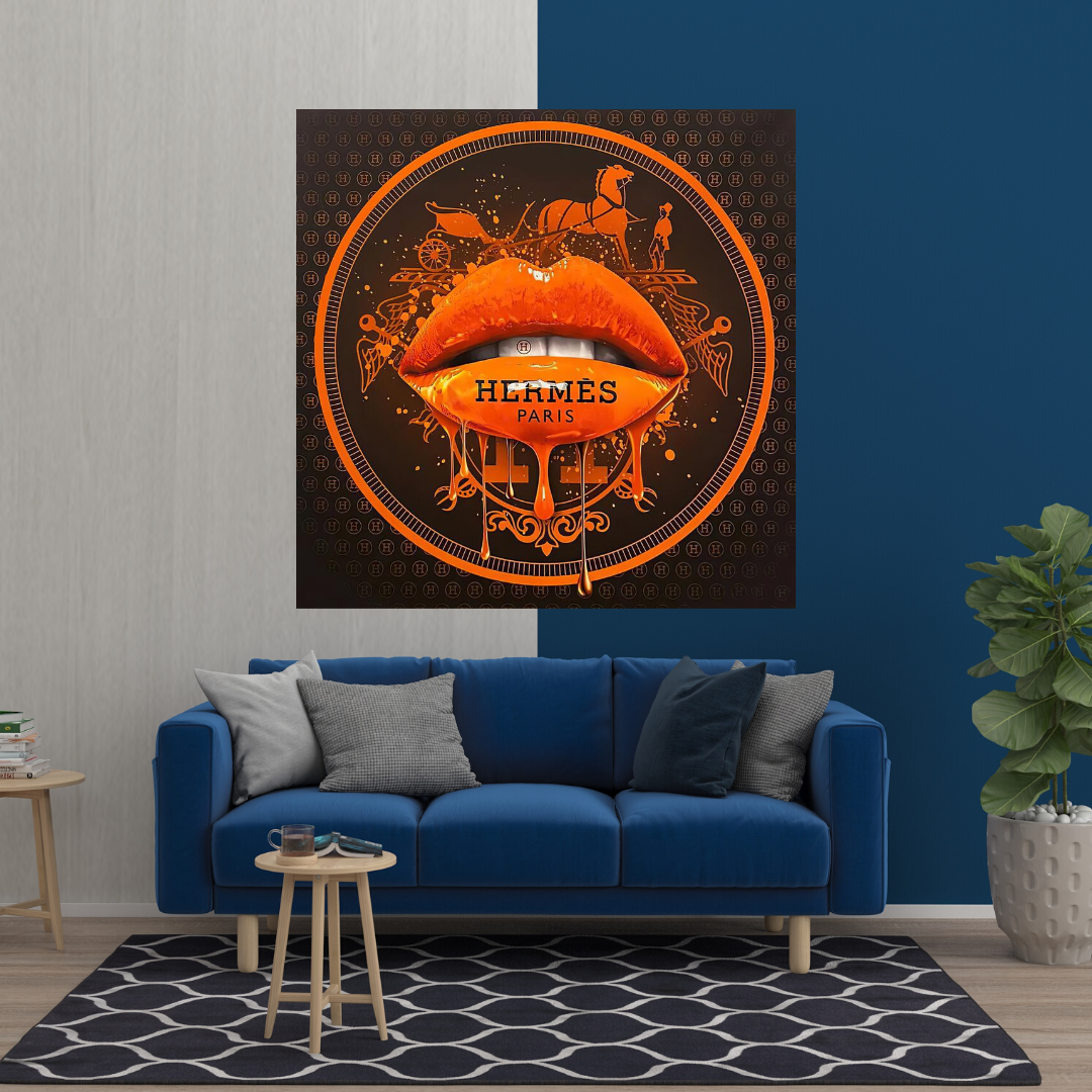 Orange Lips Canvas Wall Art-ChandeliersDecor.com