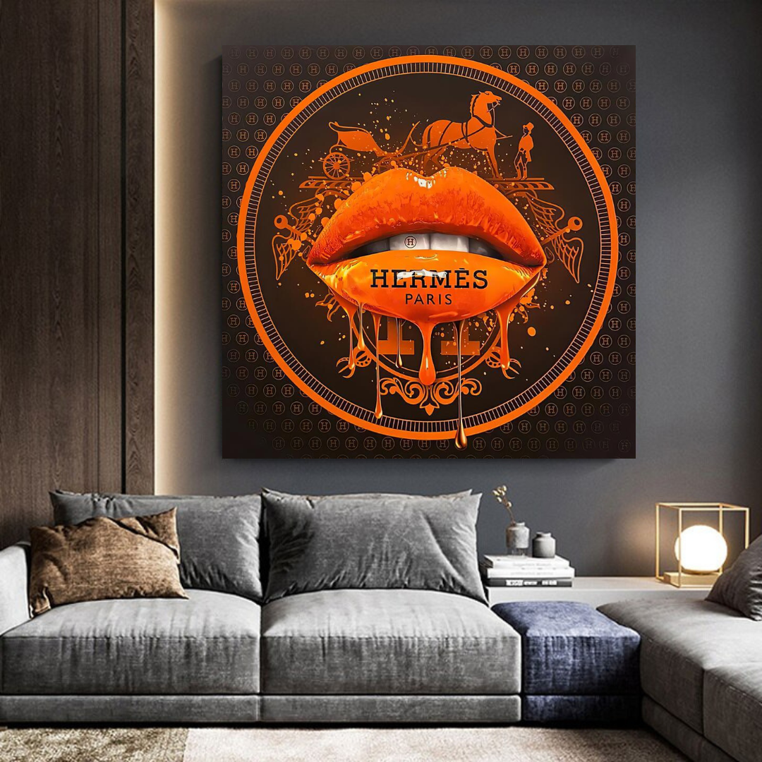 Orange Lips Canvas Wall Art-ChandeliersDecor.com
