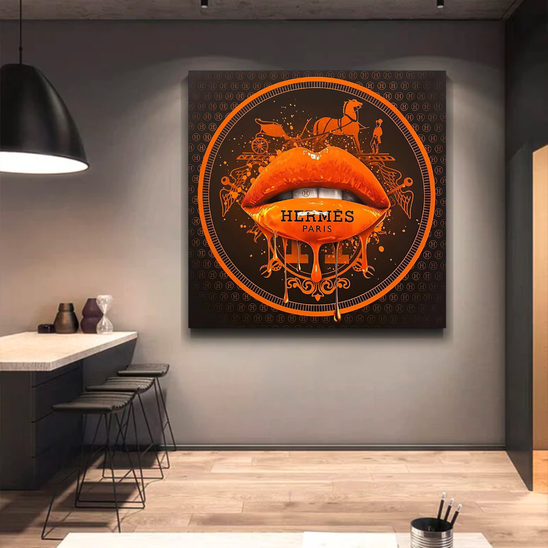 Orange Lips Canvas Wall Art-ChandeliersDecor.com