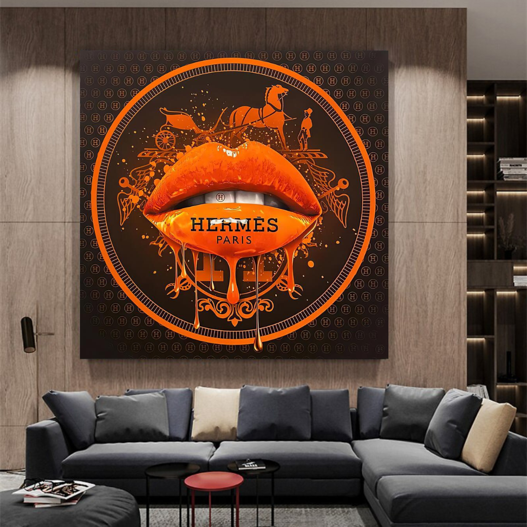 Orange Lips Canvas Wall Art-ChandeliersDecor.com