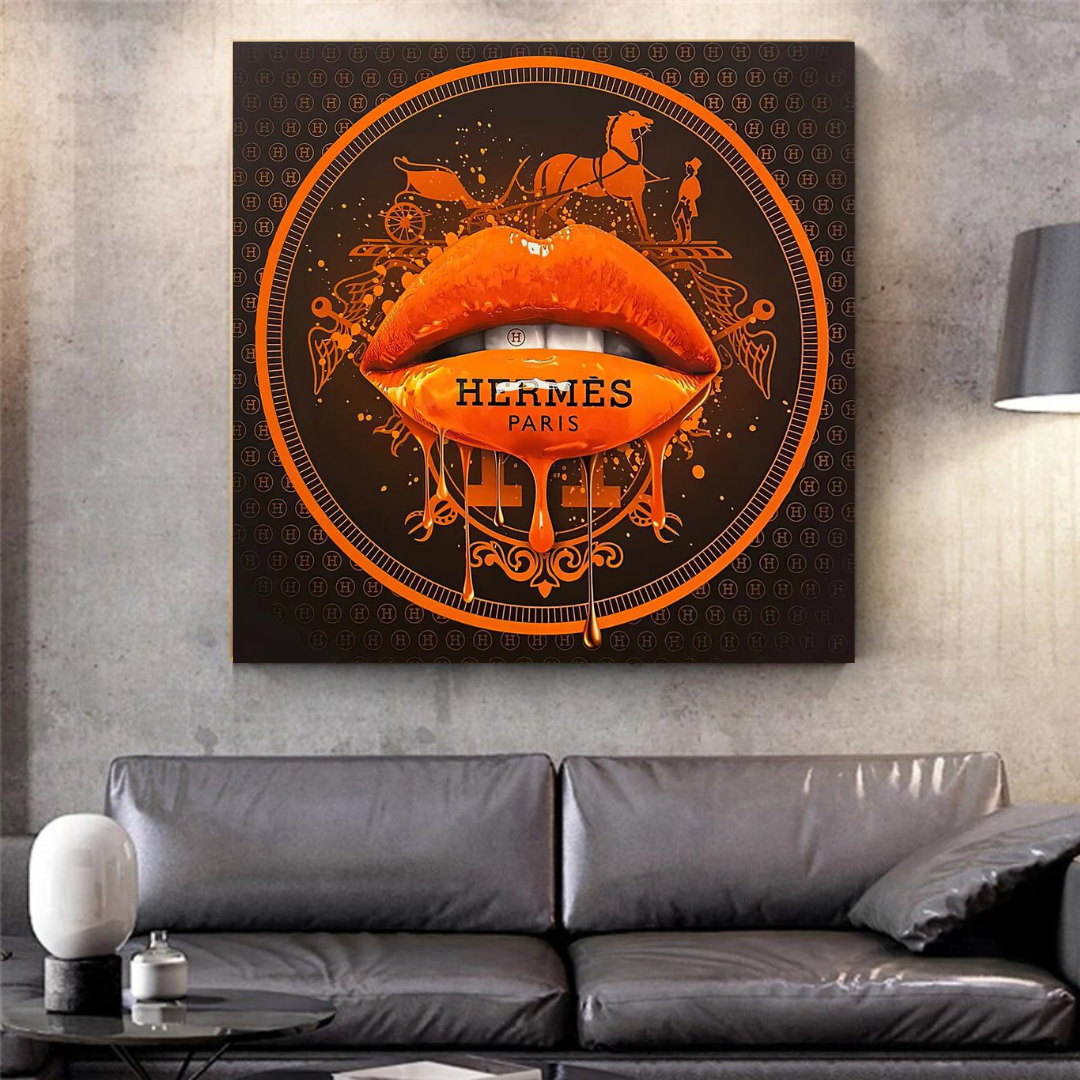 Orange Lips Canvas Wall Art-ChandeliersDecor.com