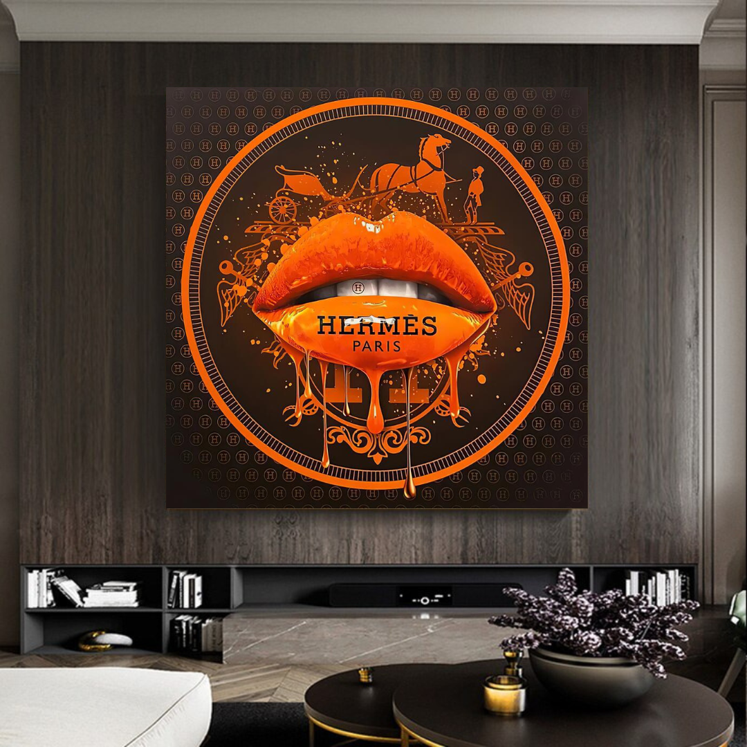 Orange Lips Canvas Wall Art-ChandeliersDecor.com