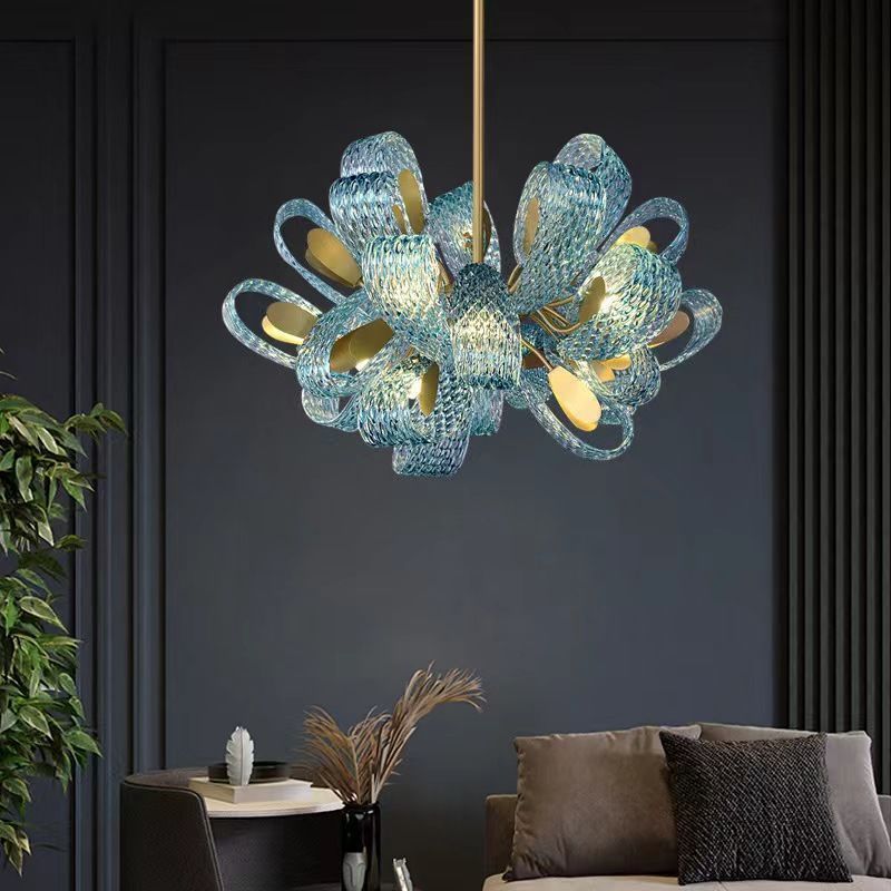 ChandeliersDecor.com-Chandeliers-Peacock Blue Glass Chandelier: Stunning Lighting Fixtures