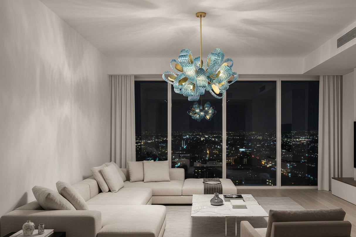 ChandeliersDecor.com-Chandeliers-Peacock Blue Glass Chandelier: Stunning Lighting Fixtures