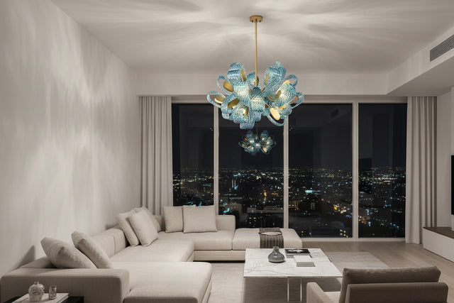 ChandeliersDecor.com-Chandeliers-Peacock Blue Glass Chandelier: Stunning Lighting Fixtures