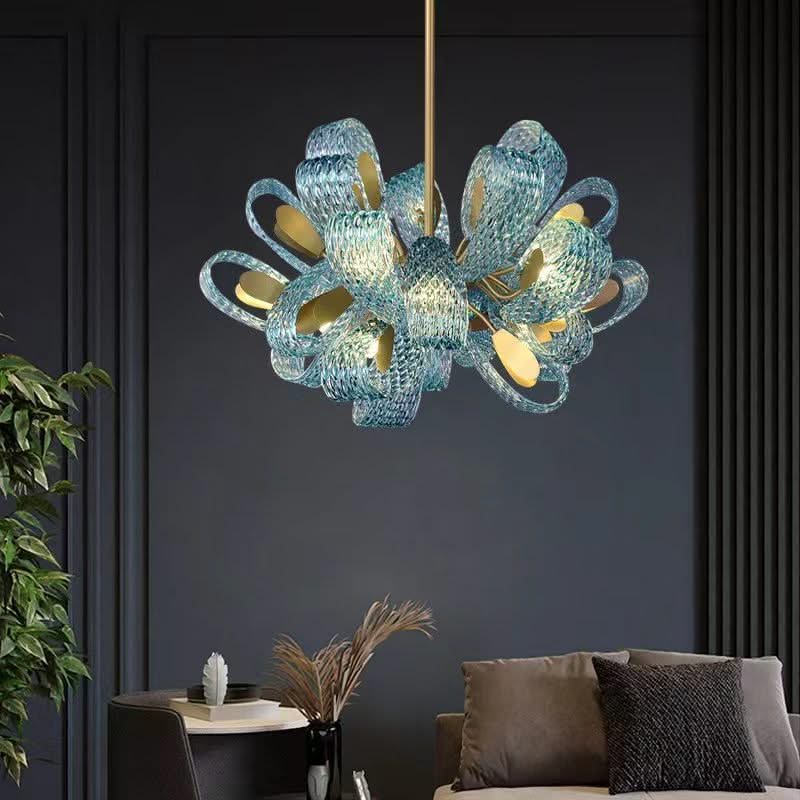 ChandeliersDecor.com-Chandeliers-Peacock Blue Glass Chandelier: Stunning Lighting Fixtures