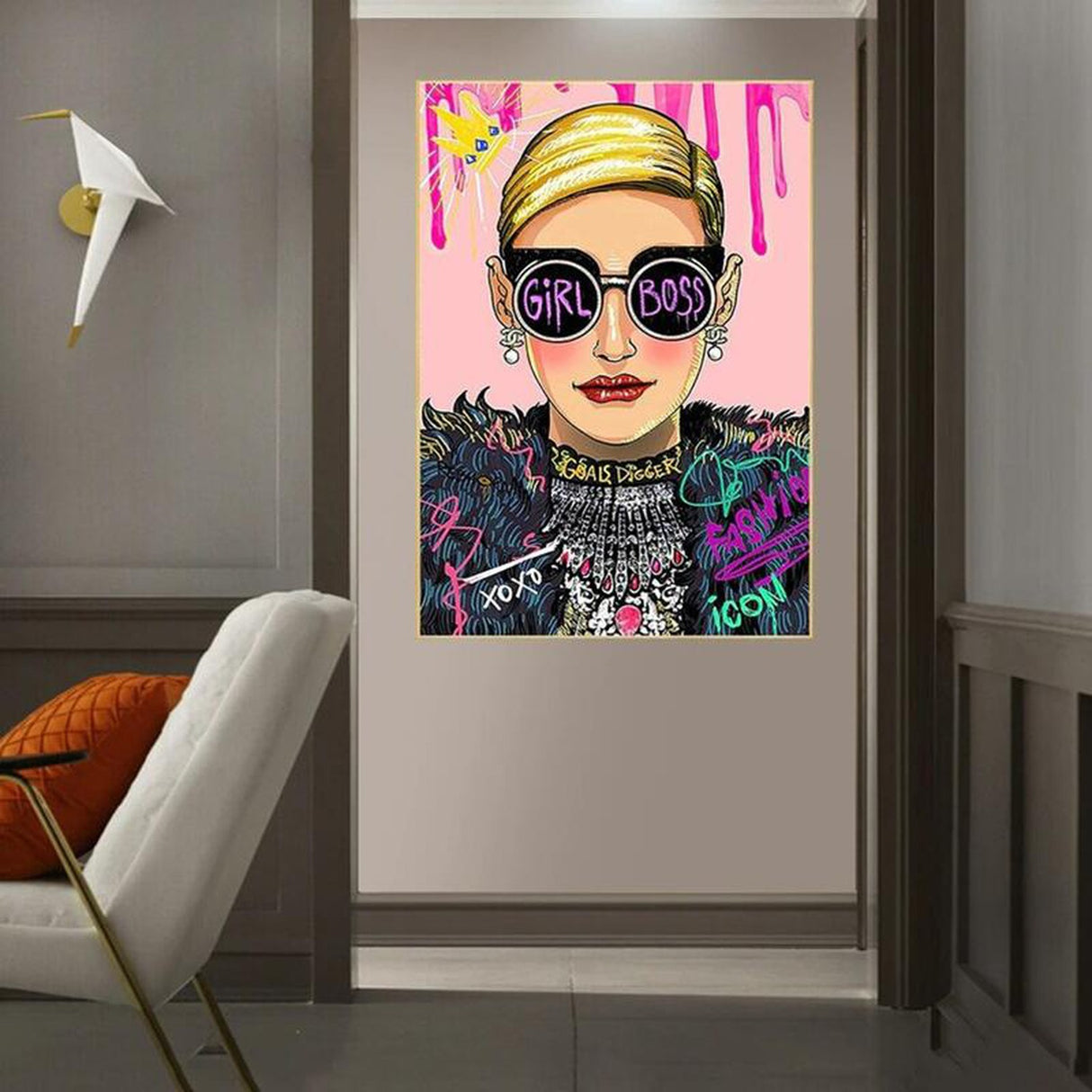 ChandeliersDecor.com-Wall Posters-Pink Boss Girl Canvas Wall Art