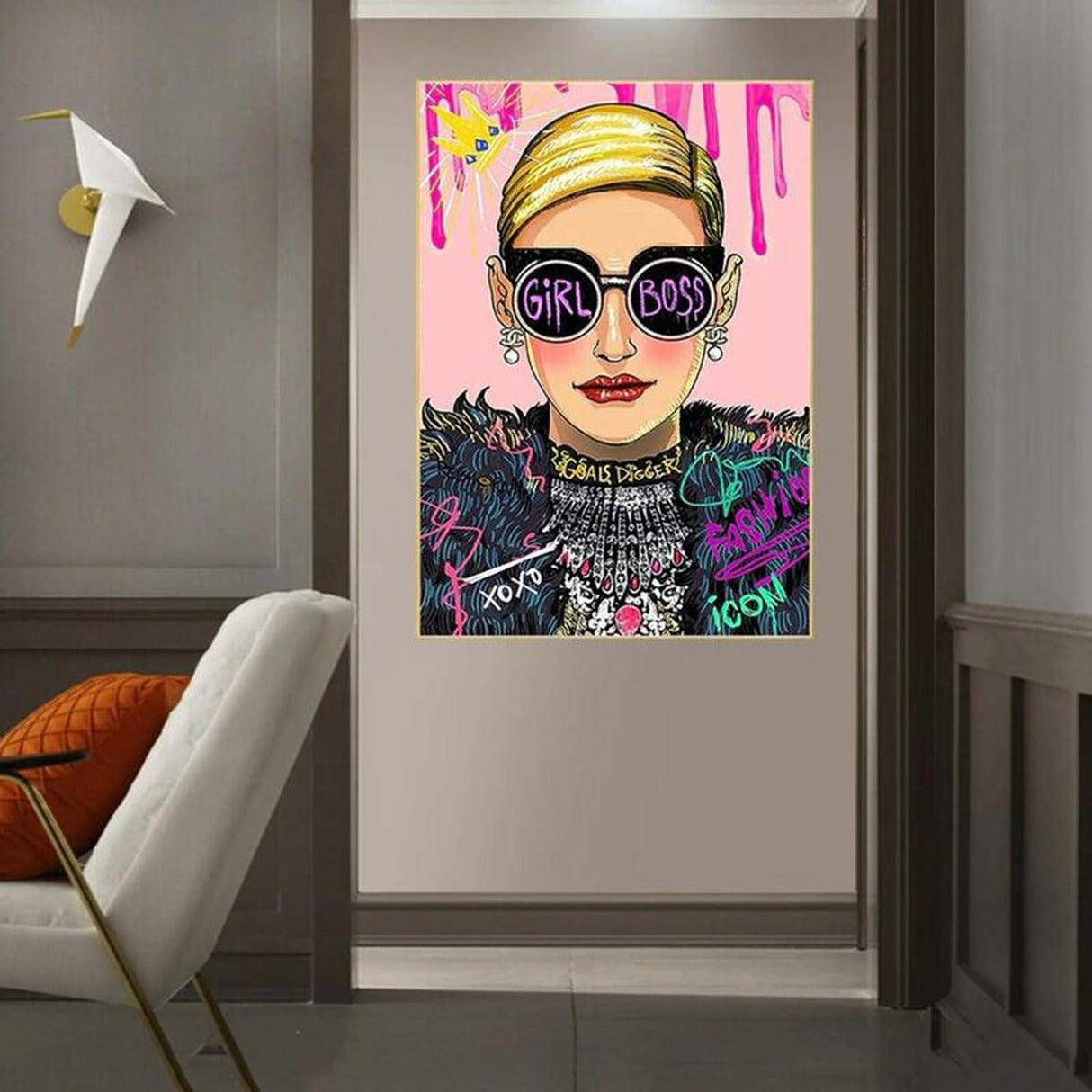 Pink Boss Girl Canvas Wall Art-ChandeliersDecor.com