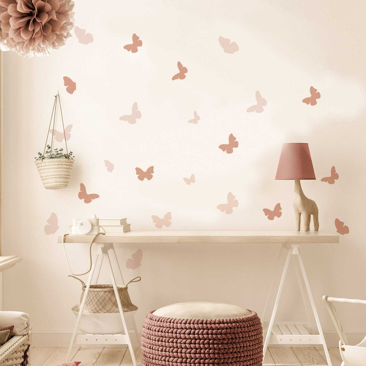 ChandeliersDecor.com-Kids Nursery Bohemian Wall Decals-Pink Butterfly Boho Heart Stickers: Kids Wall Decal