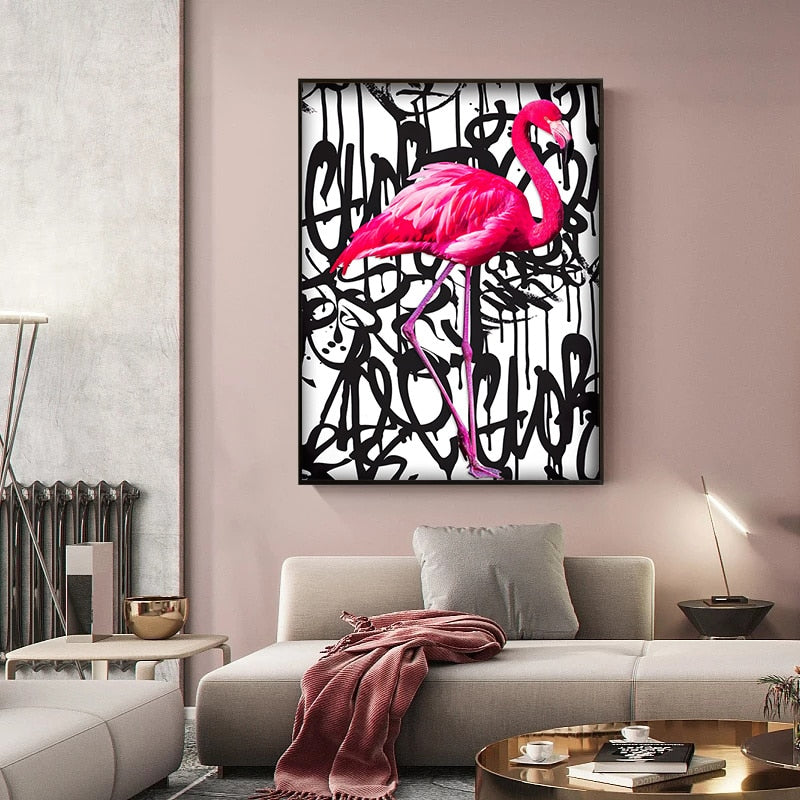 ChandeliersDecor.com-Wall Posters-Pink Flamingo Graffiti Canvas Wall Art