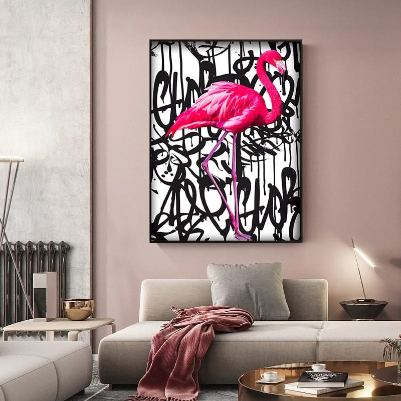 Pink Flamingo Graffiti Canvas Wall Art-ChandeliersDecor.com