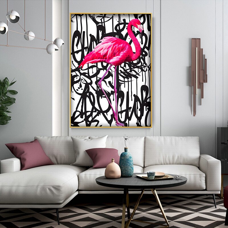 ChandeliersDecor.com-Wall Posters-Pink Flamingo Graffiti Canvas Wall Art