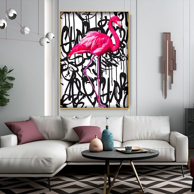 Pink Flamingo Graffiti Canvas Wall Art-ChandeliersDecor.com