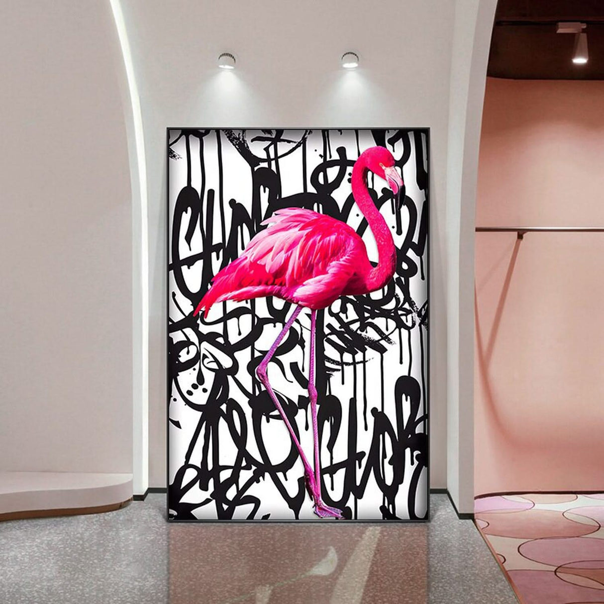 Pink Flamingo Graffiti Canvas Wall Art-ChandeliersDecor.com