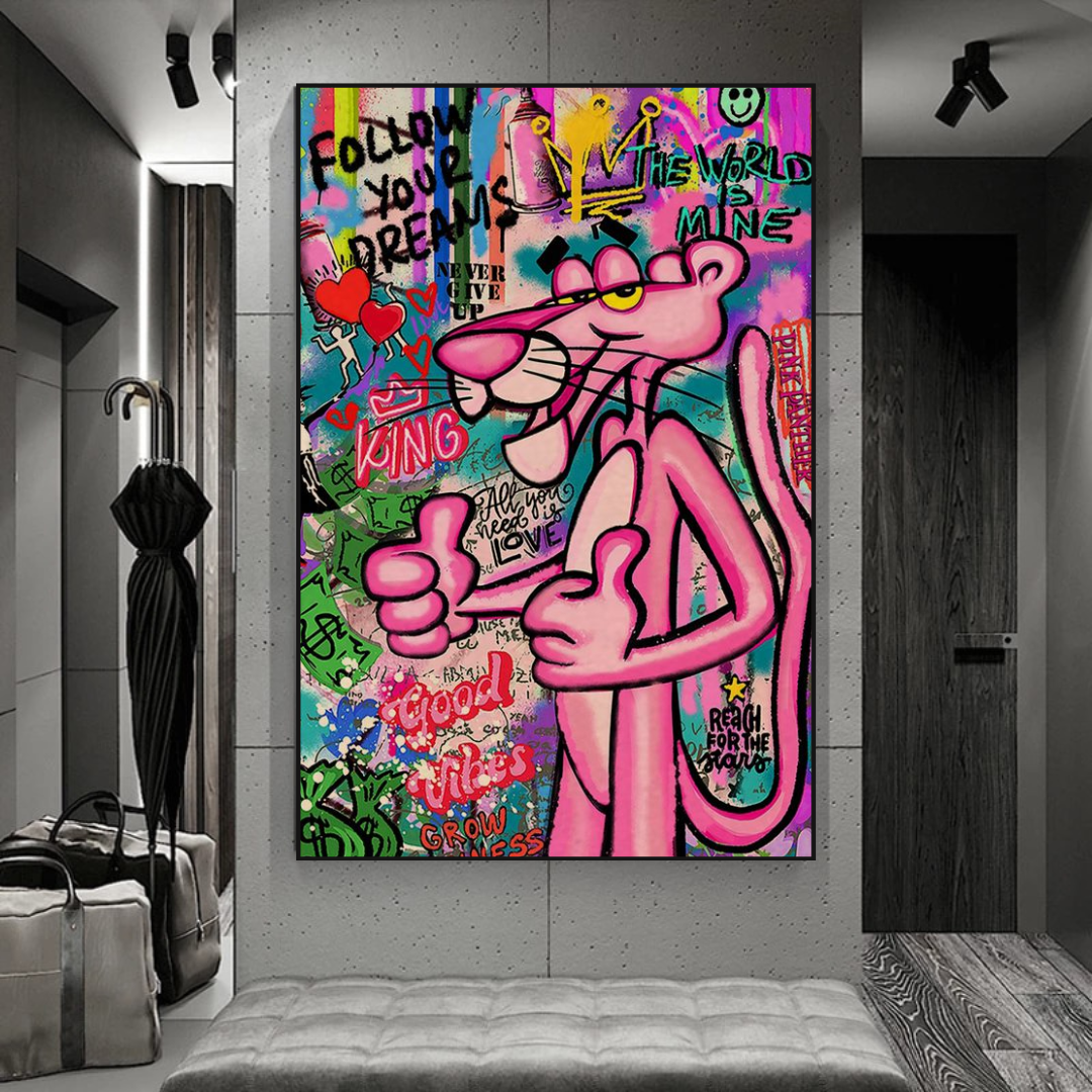 Pink Panther Canvas Art- A Whimsical Masterpiece-ChandeliersDecor.com
