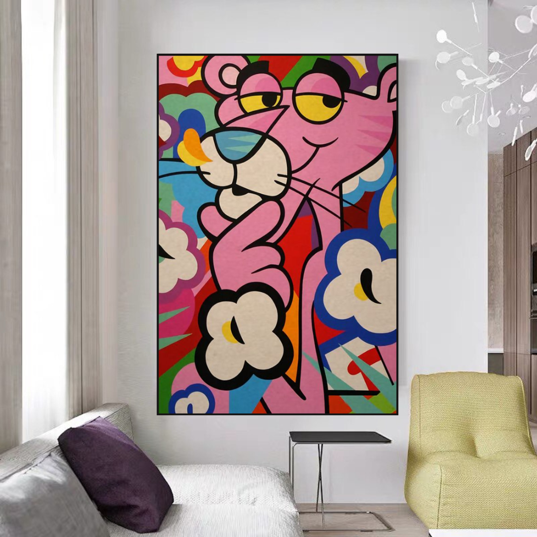 Pink Panther Canvas Art- A Whimsical Masterpiece-ChandeliersDecor.com