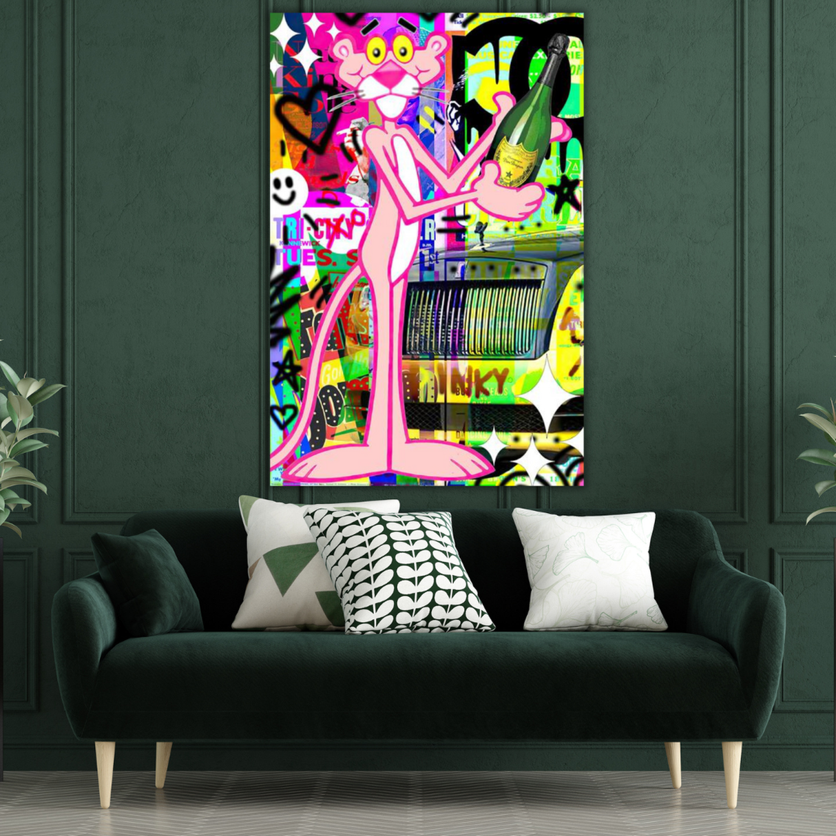 Pink Panther Enjoying Champagne Canvas Poster Canvas Wall Art-ChandeliersDecor.com