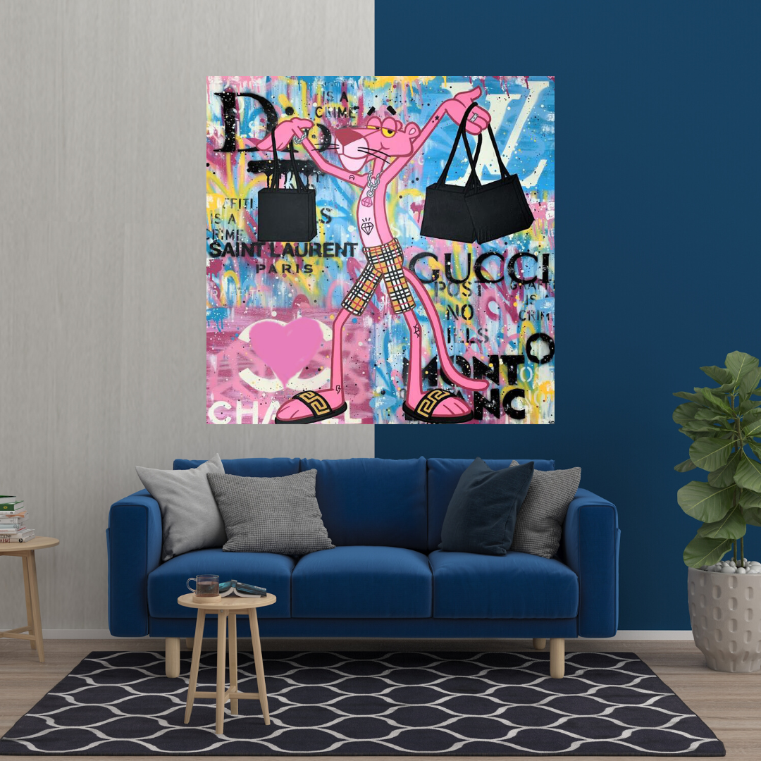 Pink Panther Shopping Canvas Wall Art-ChandeliersDecor.com