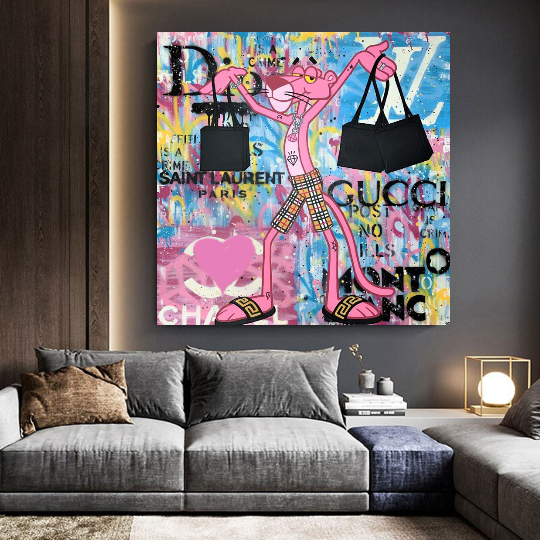 Pink Panther Shopping Canvas Wall Art-ChandeliersDecor.com