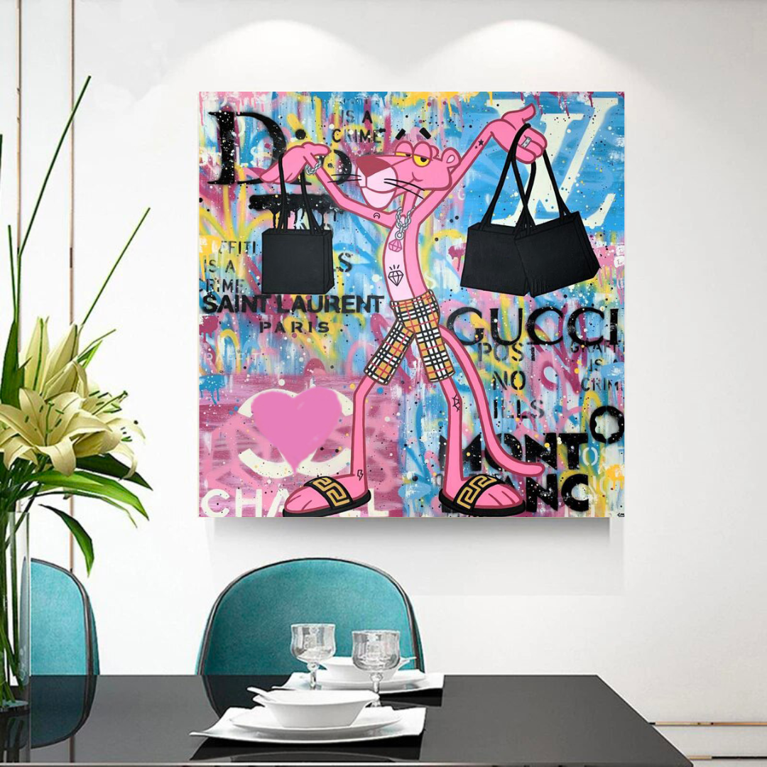 Pink Panther Shopping Canvas Wall Art-ChandeliersDecor.com