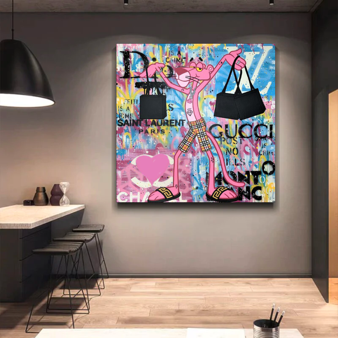 Pink Panther Shopping Canvas Wall Art-ChandeliersDecor.com