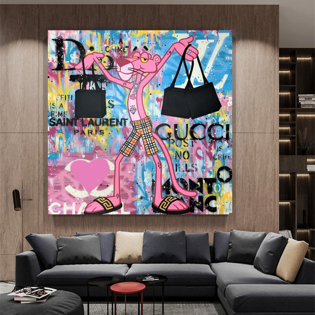 Pink Panther Shopping Canvas Wall Art-ChandeliersDecor.com