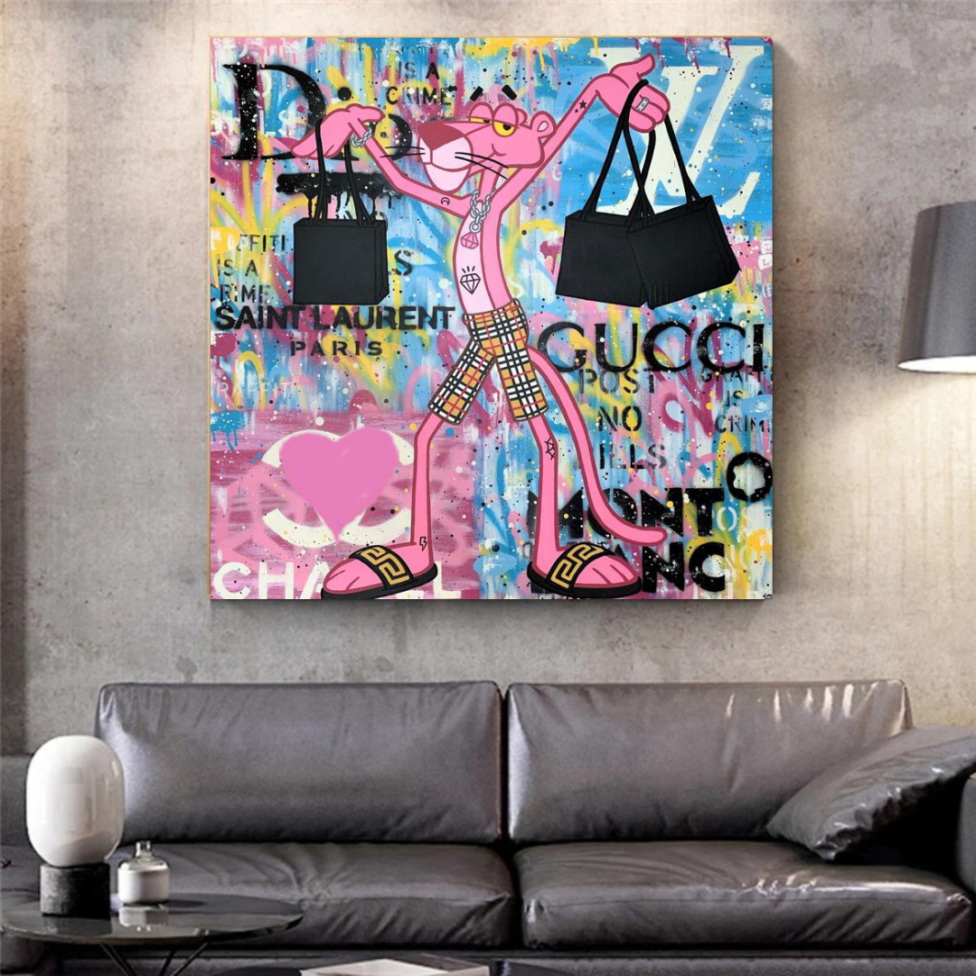 Pink Panther Shopping Canvas Wall Art-ChandeliersDecor.com