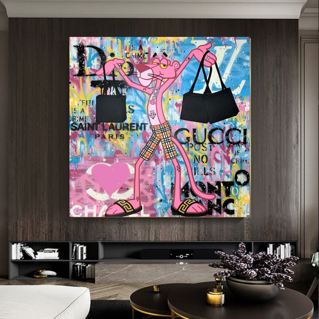 Pink Panther Shopping Canvas Wall Art-ChandeliersDecor.com